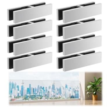 Imagem de Gyykzz Pacote com 8 braçadeiras de vidro para vidro, suporte de aço inoxidável 304 de 180 graus para balaustrada, suporte de clipe de grade dupla face, estabilizador com juntas de borracha para cerca