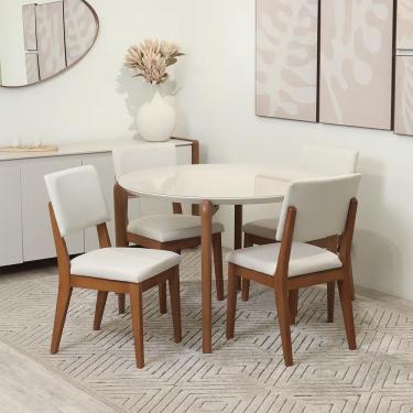 Imagem de Conjunto de Jantar Mesa Redonda com Vidro Donatella com 4 Cadeiras Ella - Natural c/ Off White