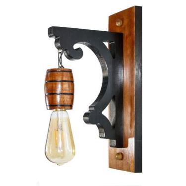 Imagem de Luminária de Parede Arandela Colonial Barril em Madeira Maciça Retrô V