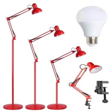 Imagem de Luminária Piso Chão 1,90m Articulada Abajur Gimpo 930B + 1 Lâmpada LED + Garra Cor: VERMELHO