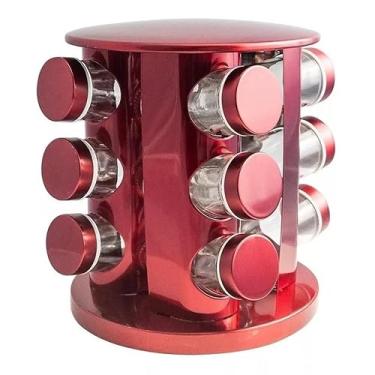Imagem de Porta Tempero Condimentos Inox Giratório 12 Potes (VERMELHO)