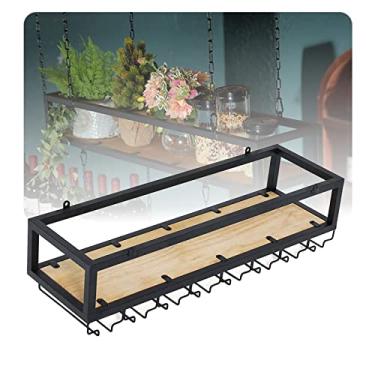 Imagem de Prateleira de teto prateleira de vinho suspensa altura ajustável prateleira decorativa retro ferro e madeira maciça prateleira de teto camada única para bar/restaurante/cozinha-L: 60/80/100/120 cm