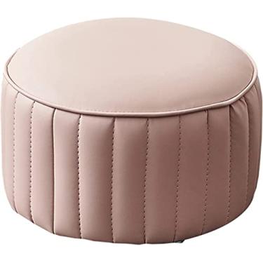 Imagem de Banqueta para pés otomana redonda estofada, de couro PU, assento de sofá, confortável, de alta elasticidade, moldura de madeira maciça, adequado para sofá, mesa, sala de estar