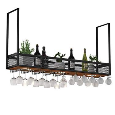 Imagem de SENNIAN Suporte de barra de ferro forjado de ferro forjado de cabeça para baixo, suporte de copo de vinho pendurado para armário de vinho, prateleiras suspensas, decoração de bar, suporte de