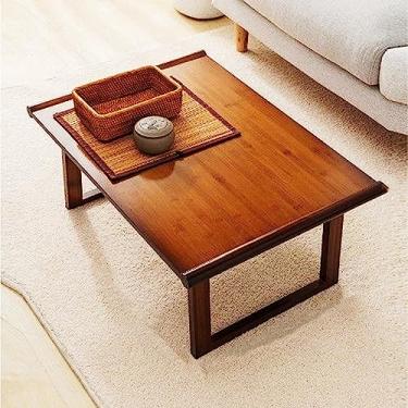 Imagem de HYUIO Mesa de centro portátil com pernas dobráveis, mesa central de bambu, bandeja de mesa grande, mesa de chá de tatame japonês retrô para café da manhã, bandeja de servir jogos, grande, pequena