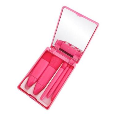 Imagem de Conjunto Estojo Kit Pincel De Maquiagem Com Espelho 5 Peças - Bella