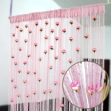 Imagem de Cortina do painel da porta,Cortina da tampa da porta,Cortinas com miçangas para - de de privacidade, de moldura de, cortinas de linha com design rosa para janela, corredor, e