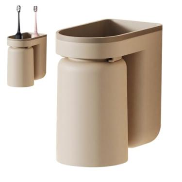 Imagem de Suporte de escova de dentes de parede para banheiro | Suportes de pasta de dente adesivos montados na parede, separação seca e úmida sem broca, acessórios de banheiro para copo de enxaguante bucal