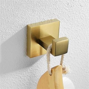 Imagem de Acessórios de banheiro dourados escovados, ferragens, toalheiro, suporte de papel higiênico, toalheiro, gancho, saboneteira, escova de vaso sanitário, suporte com capa (gancho para roupão)