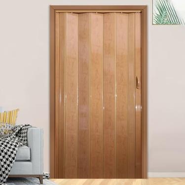 Imagem de Portas sanfonadas de PVC brilhante interior 70 80 90 100 120 150 tamanho personalizado porta dobrável com ferragens magnéticas de sanfona, fácil instalação, acabamento em bordo 69 x 80 pol. (175,5 x