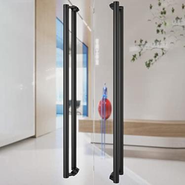 Imagem de Puxador de porta 61.0 cm/81.3 cm/99.1 cm/119.4 cm Maçaneta de porta de celeiro longa, puxador de porta deslizante de aço inoxidável, puxador de porta de vidro de madeira maciça (cor: estilo2, tamanho