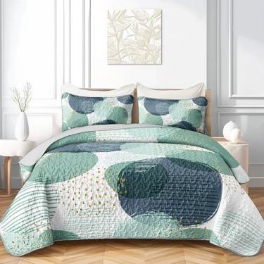 Imagem de AILONEN Conjunto de colcha com círculo geométrico, tamanho king, colcha de cama de arte abstrata moderna, microfibra macia, leve para todas as estações, 1 colcha + 2 fronhas, 3 peças