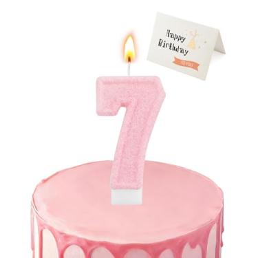 Imagem de Vela de aniversário rosa brilhante em formato de números (rosa brilhante, número 7)