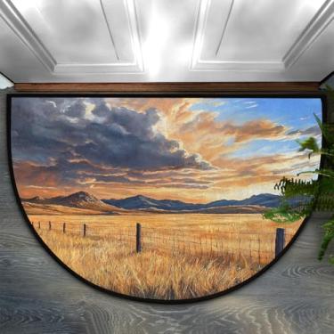 Imagem de Tapete de porta meio redondo, dourado, fazenda, outono, antiderrapante, absorvente, semicírculo, tapetes laváveis, para ambientes internos e externos, pátio, cozinha, banheiro, entrada, lareira