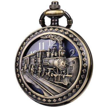 Imagem de DerMacht Relógio de bolso Steampunk com corrente para cosplay masculino liso com estampa de sol, Rena, azul bronze