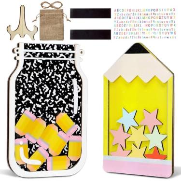 Imagem de Soulchen Pacote com 2 frascos magnéticos personalizados para composição, livro, lápis, padrão de lápis, sistema de pote de recompensa com adesivos de letras coloridas para sala de aula, sistema de