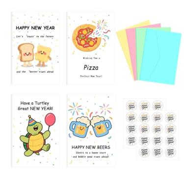 Imagem de Auch Conjunto de cartões engraçados de feliz ano novo com envelopes coloridos e adesivos, cartões comemorativos de ano novo 2026, 20 peças