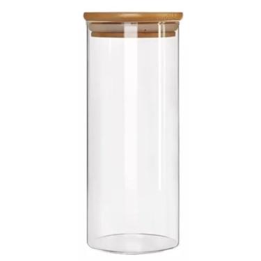Imagem de Pote de Vidro Hermético com Tampa de Bambu, Borossilicato, 10cm x 24cm, 1500ml, Vedação em Silicone, Armazenamento de Alimentos, Design Moderno