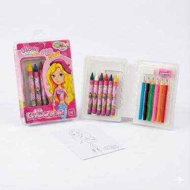 Imagem de Kit Escolar Glam Girl 18 Peças Pintura Lápis Giz Desenho