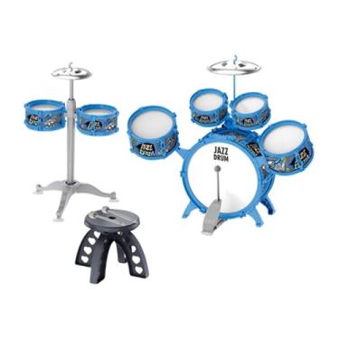 Imagem de Colaxi Conjunto de bateria infantil com banco, brinquedo musical, iluminação para presente de aniversário, crianças, Azul