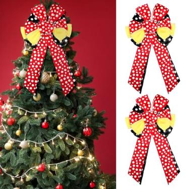 Imagem de Crowye 2 peças de laços de guirlanda com tema de rato de Natal 25,5 x 45,7 cm grande arco de árvore de Natal laços de árvore de Natal enfeites de fitas de rato para decoração de festa de casa