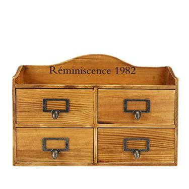 Imagem de Gaveta vintage de madeira multicamadas para armazenamento de mesa Caixa Organizador de joias antigas para sala de estudo Mesa de sala de estar Madeira de pinho Três empate quatro (5044-01-(quatro