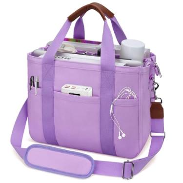 Imagem de KKXIU Bolsa feminina de lona com zíper e compartimentos, bolsa carteiro grande bíblica com bolsos - roxa