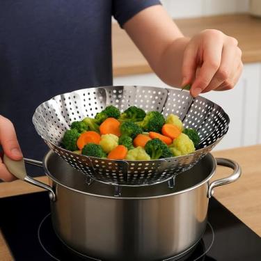 Imagem de Cesta de Cozimento a Vapor, Aço Inoxidável, Dobrável, 30 cm Diâmetro, 9 cm Altura, Inox