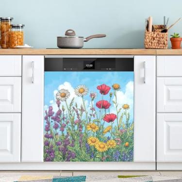 Imagem de ATTX Capa de ímã de lava-louças Spring Wildflowers, 58,4 cm C x 66 cm A decoração da capa da máquina de lavar louça, decalques de armário doméstico adesivos de eletrodomésticos #110