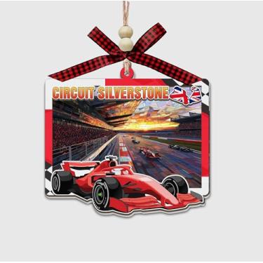Imagem de Ornamento de corrida inspirado na fórmula Silverstone Circuit Reino Unido, design de pista de vitral de madeira e acrílico, decoração de carro suspenso ou árvore de Natal - presente para amantes de