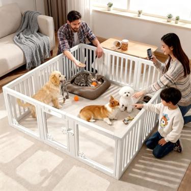 Imagem de Cercadinho para cães com porta, cercadinho seguro para animais de estimação para cães, filhotes, gatos, coelhos, furões - caneta de plástico fácil de configurar e limpar com âncoras e ventosas para