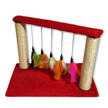 Imagem de Brinquedo Para Gatos Arranhador Poste Duplo Sisal Interativo (Vermelho)