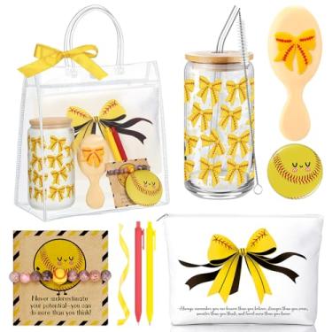 Imagem de Roshtia Bolinhas de softball, presentes de basquete, lembrancinhas de festa, copo de vidro, bolsa de maquiagem, pulseira, mini escova de cabelo, espelho compacto, caneta esferográfica, cartão para