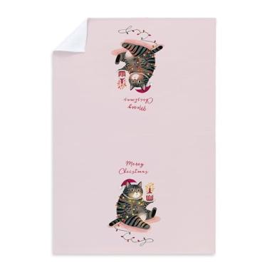 Imagem de Cabana Bro Toalhas de cozinha de gato rosa de Natal, presentes de mãe para amantes de gatos, toalhas de chá engraçadas de Natal para banheiro, decoração de banheiro de Natal, 40,6 x 61 cm