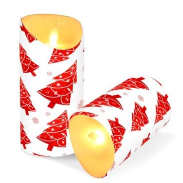 Imagem de Blueangle Pacote com 2 velas de árvore de Natal sem chama com controle remoto e temporizador, velas LED cintilantes (7,6 cm x 15 cm) para decoração de casa, casamento, acampamento (729)