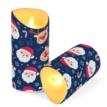 Imagem de Blueangle Pacote com 2 velas sem chama de rena e Papai Noel com controle remoto e temporizador, velas LED cintilantes (7,6 cm x 15 cm) para decoração de casa, casamento, acampamento (432)