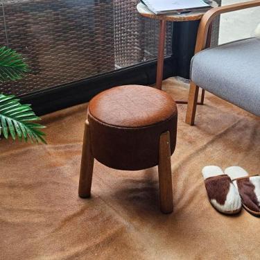 Imagem de Puff de Couro Redondo 40cm x 30cm  011147 - Farms Rugs