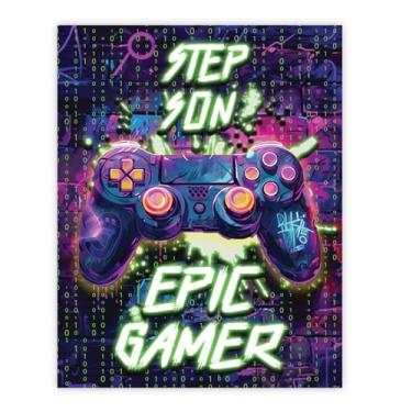 Imagem de Stuff4 Pôster de aniversário Step Son sem moldura - Epic Gamer - Presentes exclusivos de feliz aniversário para enteado da mamãe, decoração de aniversário de 20 x 25 cm