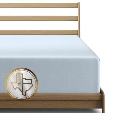 Imagem de TEXAS LINEN CO. Lençol com elástico solteiro de algodão egípcio premium, tamanho GG – Pacote com 2 lençóis de 55,88 cm com bolso extra profundo (azul claro), ajuste confortável, lençol de baixo