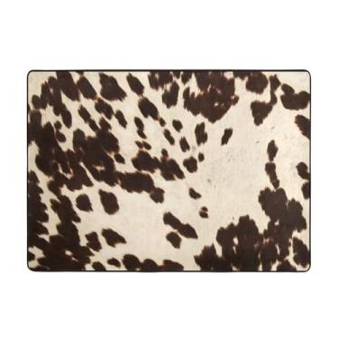 Imagem de ZERAOKE Tapete de couro de vaca marrom 58 x 80 polegadas (4,84 x 6,67 pés), tapete de área de sala de estar moderno lavável, tapete de área grande de luxo com absorção de água, tapetes macios