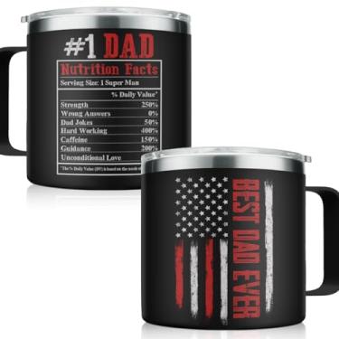 Imagem de Caneca de café com isolamento térmico de 400 ml com alça Best Dad Ever Cup Copos de viagem de aço inoxidável presentes para aniversário, presente de Natal para papai pais pai de filha filho