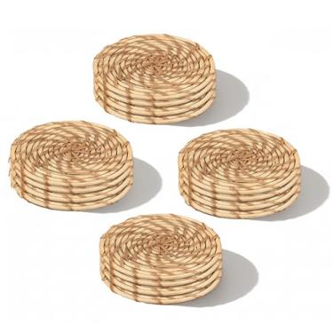 Imagem de Conjunto de 30 – 10 cm feito à mão – Tapetes de bebida marrom natural de tecido redondo para mesa, caneca de café, vidro – Rattan rústico para decoração de casa, bar, cozinha – ALPHA Living HOME