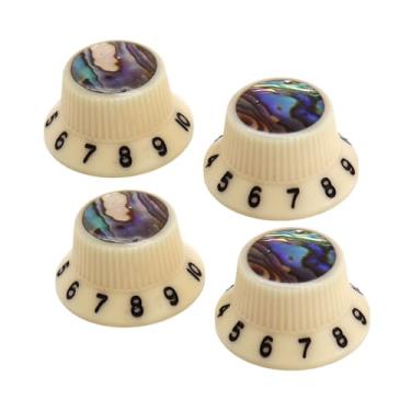 Imagem de Luwecf Conjunto de 4 Botões de Potenciômetro Estilo Chapéu para Guitarra E Baixo, Letra Amarela Preta