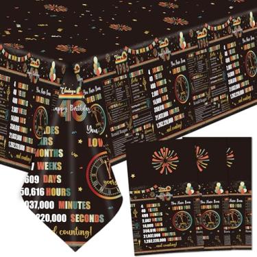 Imagem de Hokinaa Toalha de mesa para festa de aniversário de 40 anos – 3 peças de toalhas de mesa retangulares vintage retrô pôr do sol de plástico descartáveis, Happy Cheers to 40 anos de idade, em 1986