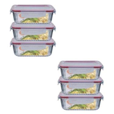 Imagem de Kit 6 Potes Retangular 4 Travas Marmita Canelado 1520ml - Belo Vidro