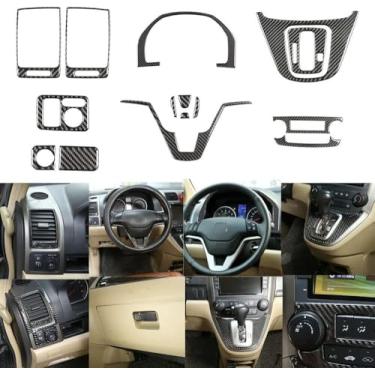 Imagem de EAEO Acessórios interiores de carro 15 peças adesivo interior de fibra de carbono preto para Honda CRV 2007-2011 conjunto de fibra de carbono