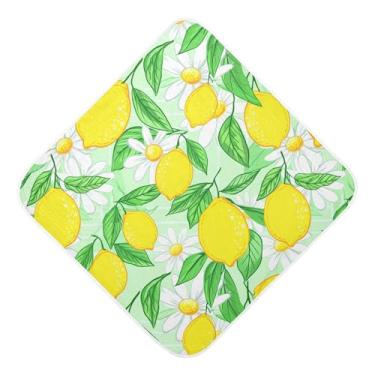 Imagem de Burbuja Toalha de banho Lemons Baby - Toalha com capuz de musselina macia e absorvente para recém-nascidos e bebês, 76 x 76 cm