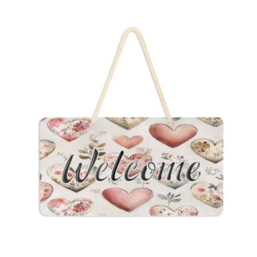 Imagem de Burbuja Placa de boas-vindas de coração retrô para porta da frente, placa de boas-vindas de PVC para pendurar na parede varanda casa de fazenda, decoração de feriados, 15 x 28 cm