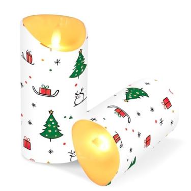 Imagem de Blueangle Pacote com 2 velas de árvore de Natal sem chama com controle remoto e temporizador, velas LED cintilantes (7,6 cm x 9,9 cm) para decoração de casa, casamento, acampamento (140)