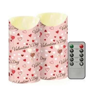 Imagem de Wassud Pacote com 2 velas sem chama com design de dia dos namorados com controle remoto, velas realistas cintilantes com temporizador, velas decorativas para Natal, casamento, festa, decoração de casa